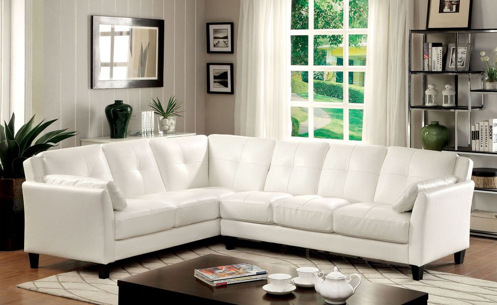 Leatherette white sectional sofa in casual style by Furniture of America