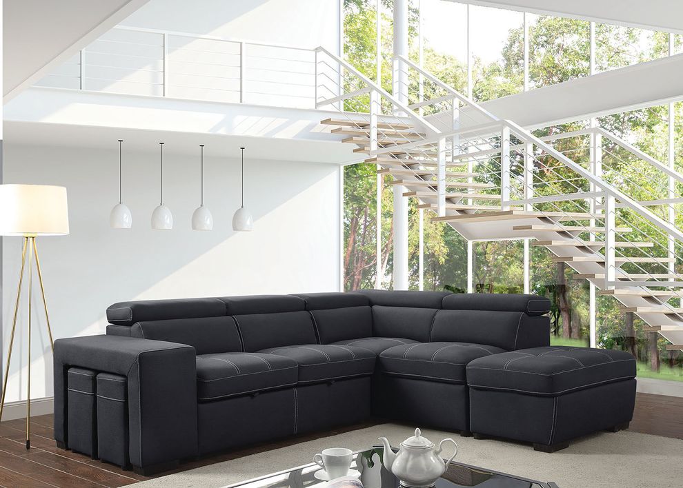 Contemporary dark gray fabric sectional w/ sleeper by Furniture of America