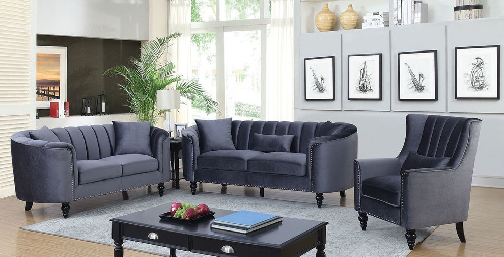 Gray fabric contemporary sofa w/ rounded arms by Furniture of America