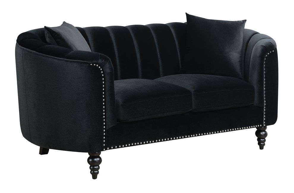 Black fabric contemporary loveseat w/ rounded arms by Furniture of America