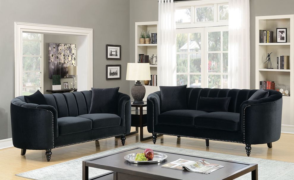 Black fabric contemporary sofa w/ rounded arms by Furniture of America