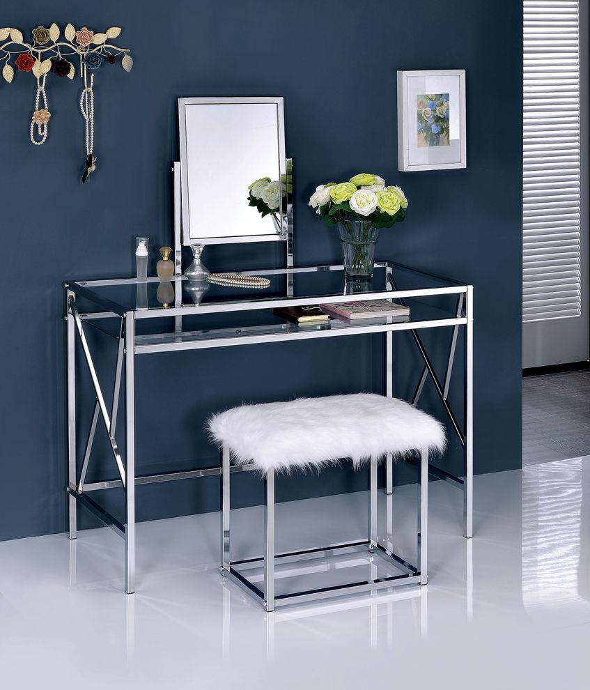 Silver metal / mirrored style glam vanity by Furniture of America
