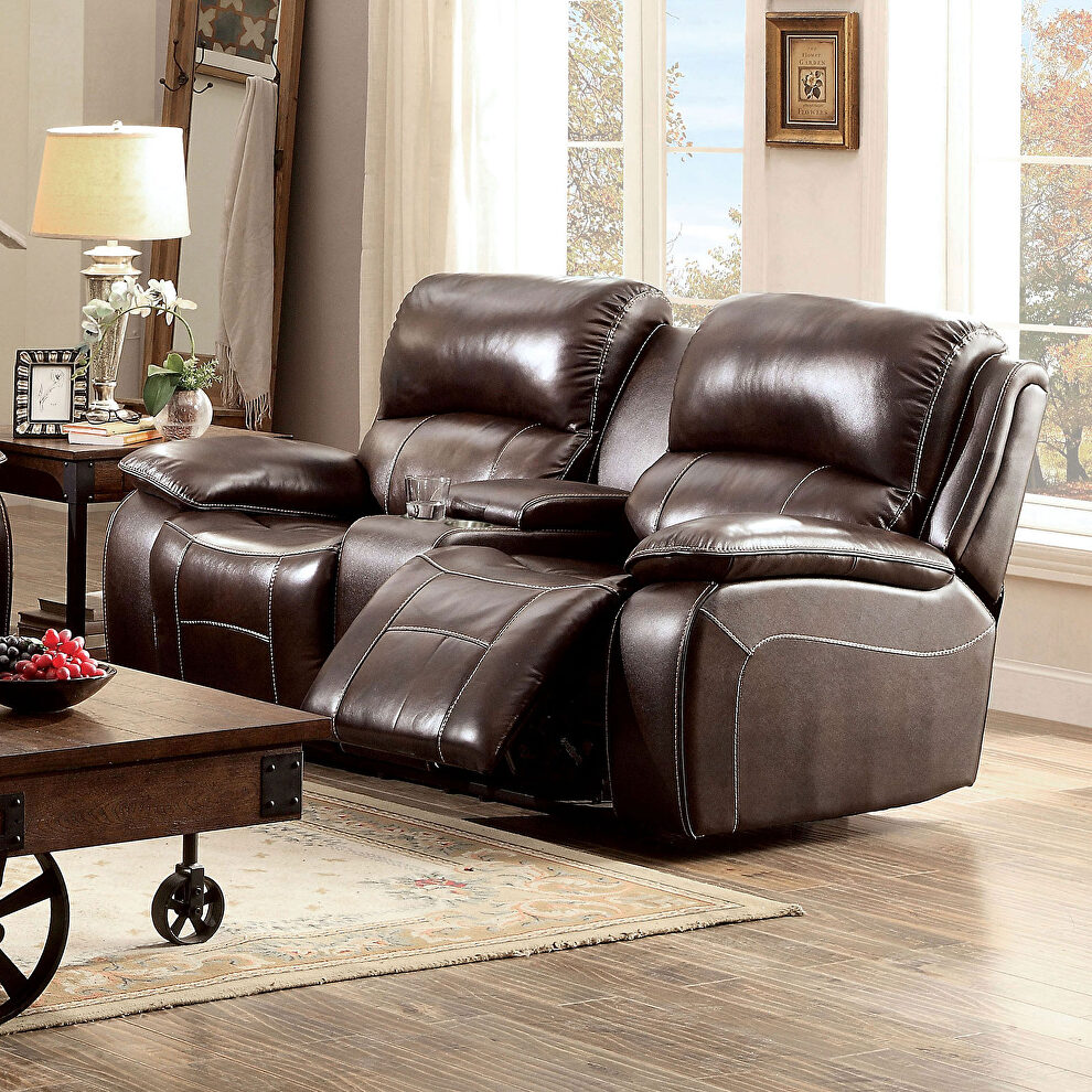Lift-top storage unit and built-in cup holders loveseat by Furniture of America