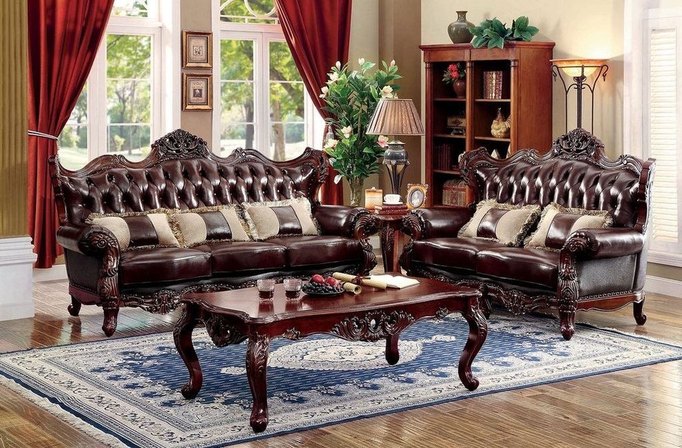 Classical design top grain brown leather sofa by Furniture of America