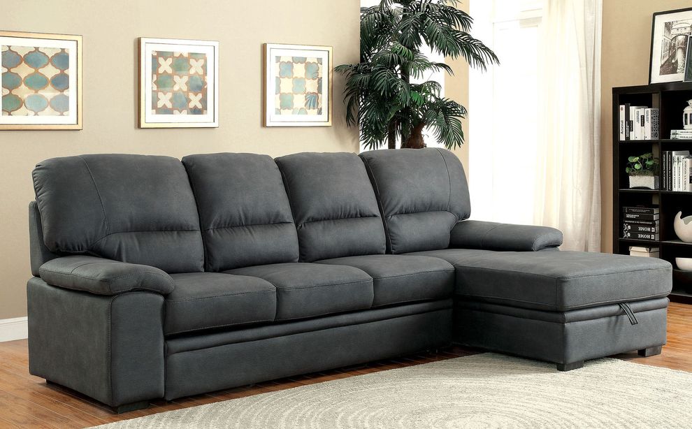 Graphite fabric sectional w/ bed option by Furniture of America