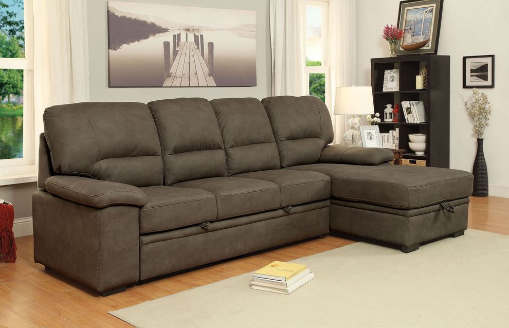 Brown fabric sectional w/ bed option by Furniture of America