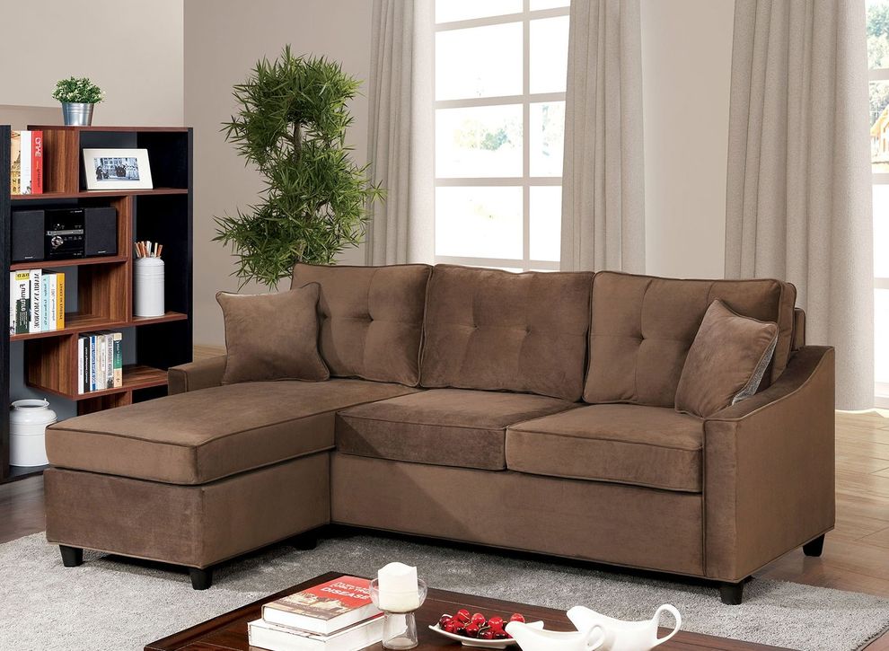 Reversible design brown chenille fabric sectional by Furniture of America