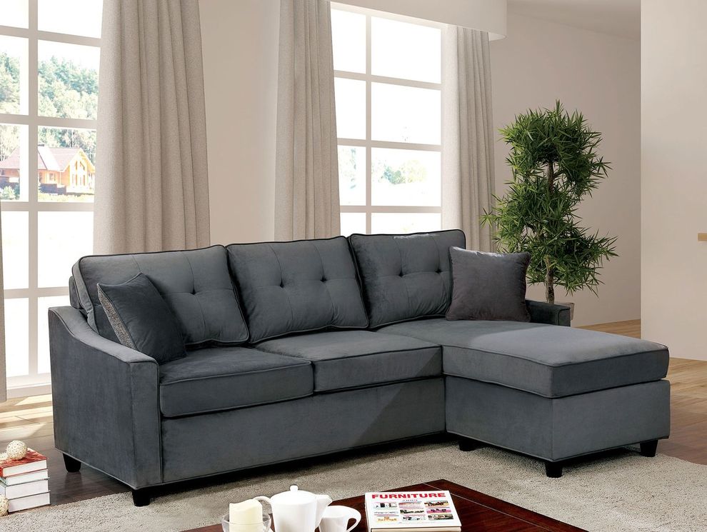 Reversible design chenille fabric sectional by Furniture of America