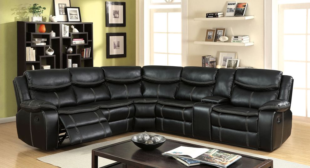 Black leatherette sectional sofa by Furniture of America