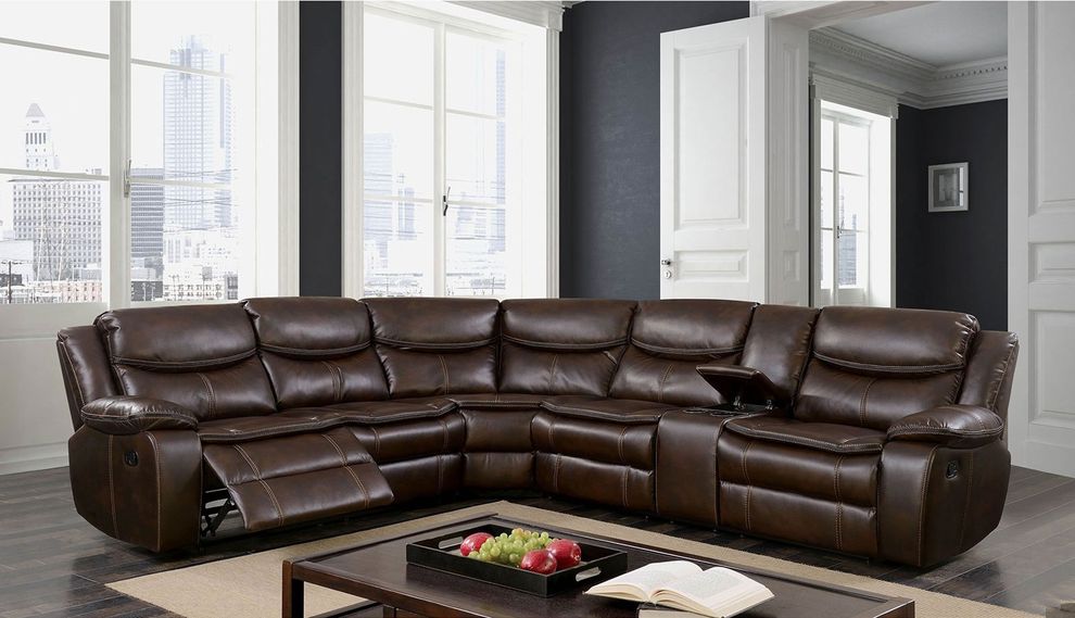 Brown leatherette sectional sofa by Furniture of America
