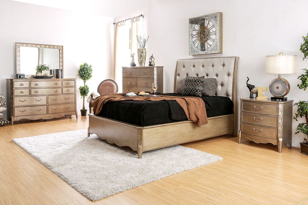 Brushed gold finish glam style king bed by Furniture of America