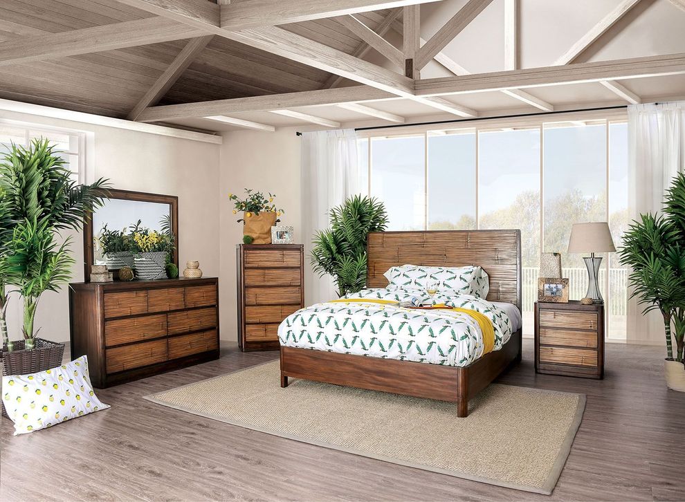 Summer style wood grain finish modern king bed by Furniture of America