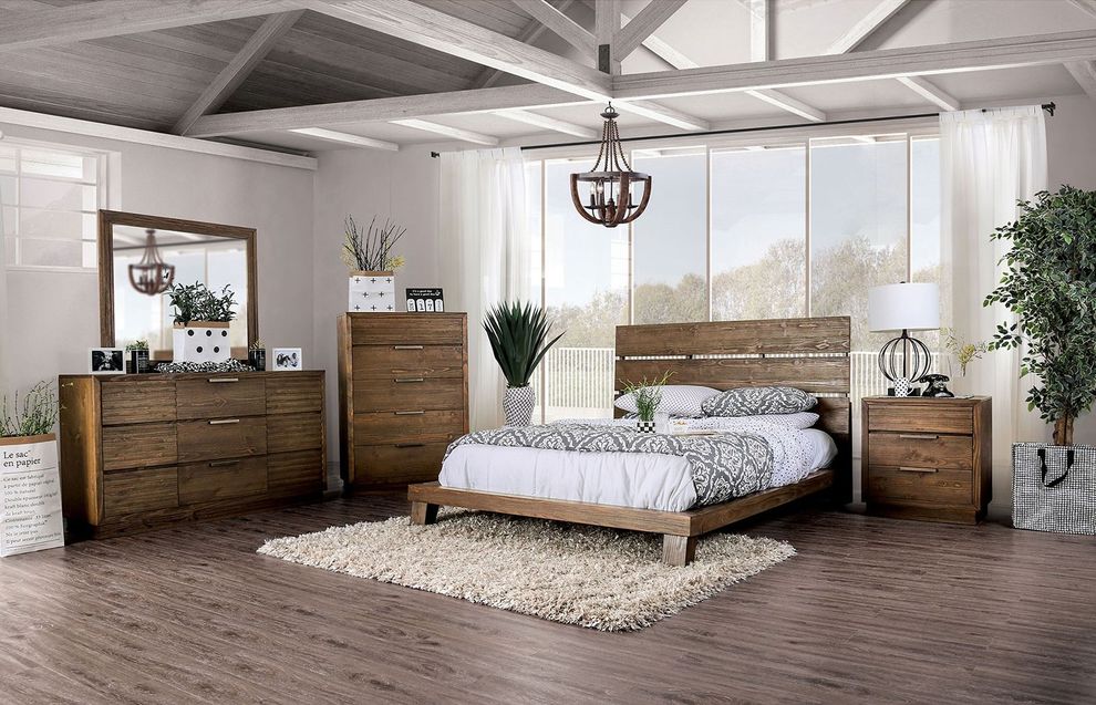 Natural wood minimalist style modern bed by Furniture of America