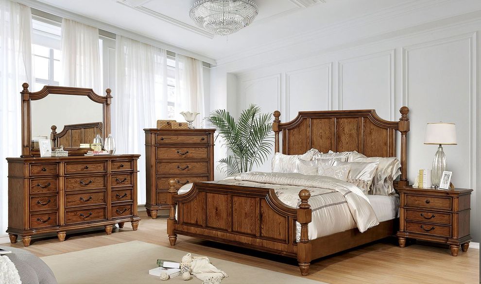 Classic farmhouse style light oak panel king bed by Furniture of America