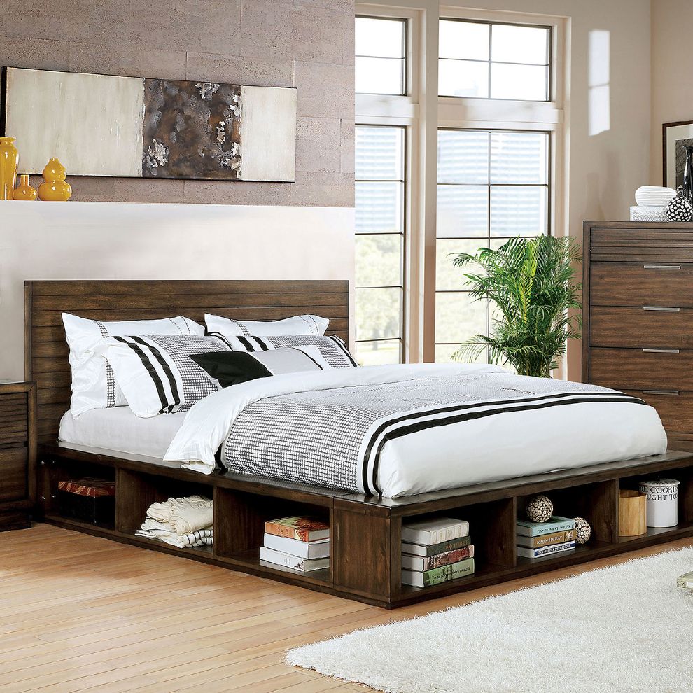 Bookcase style wood rustic design modern king bed by Furniture of America