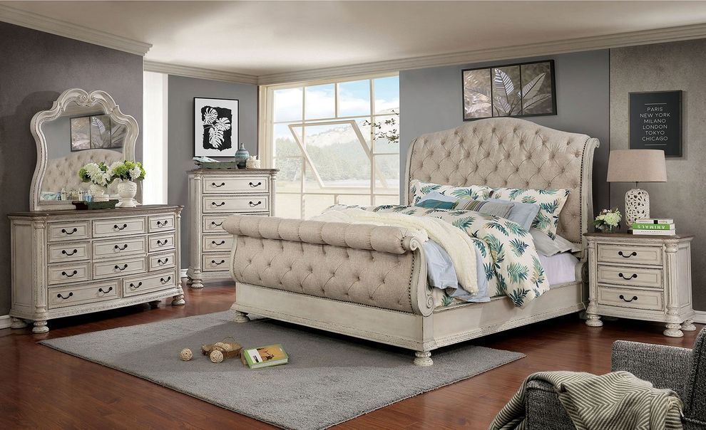 Button tufted headboard bed in traditional style by Furniture of America