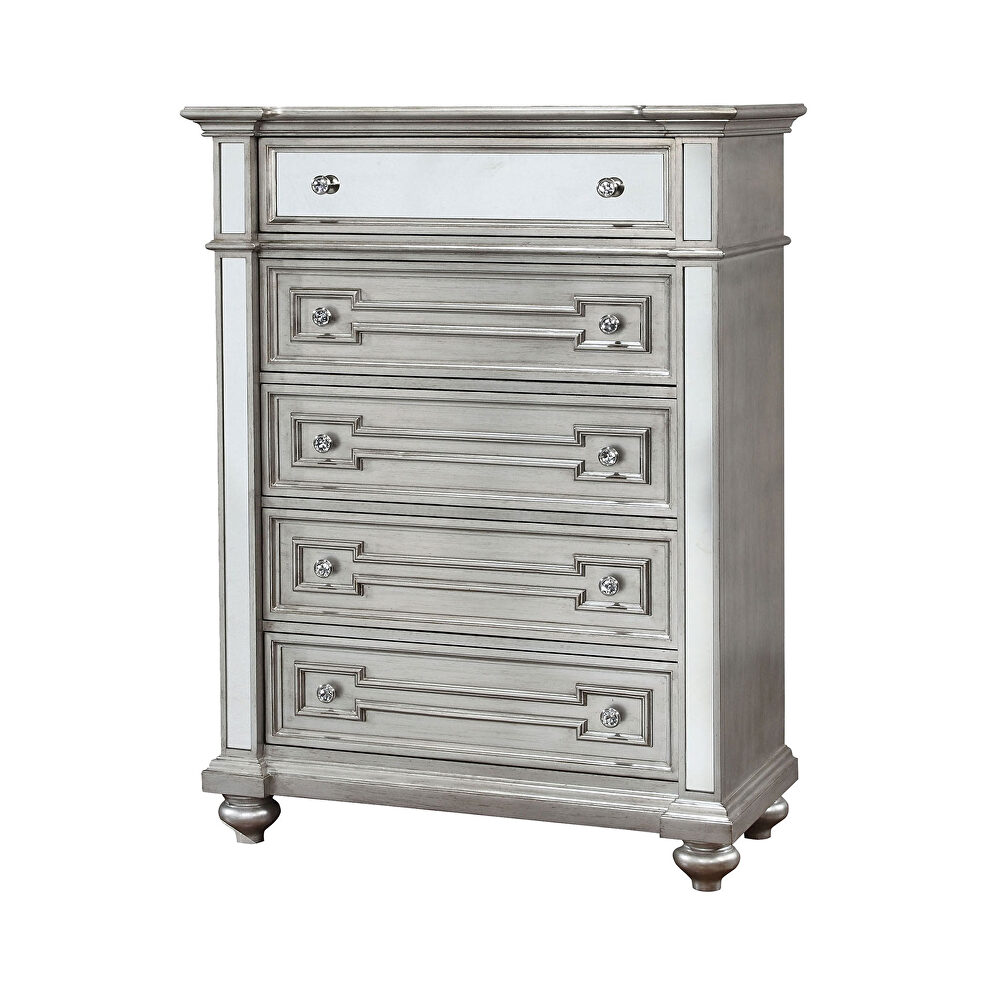 Mirrored panel stylish silver finish chest by Furniture of America