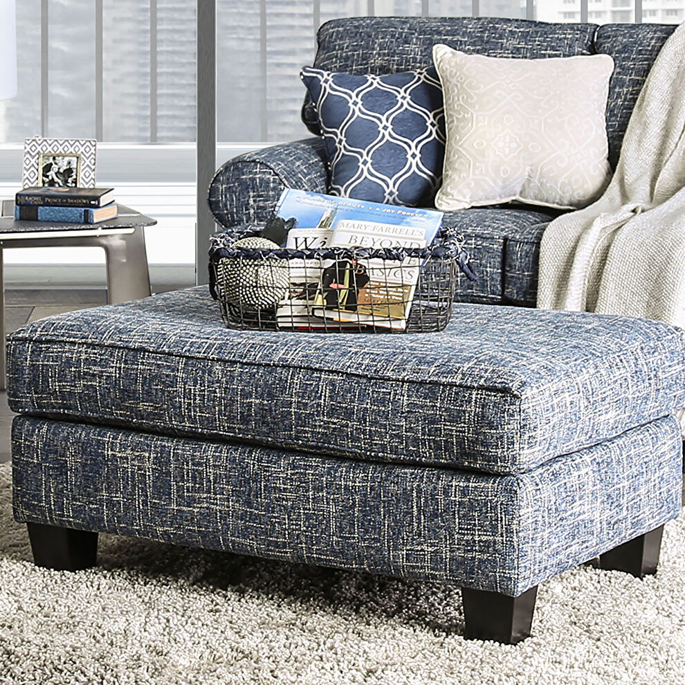 Blue transitional ottoman by Furniture of America