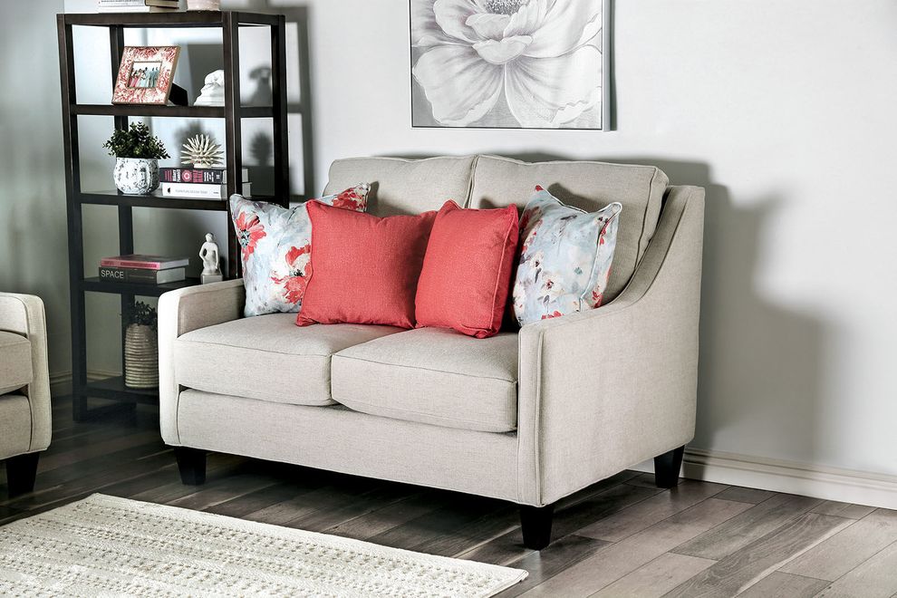Transitional ivory fabric loveseat made in US by Furniture of America