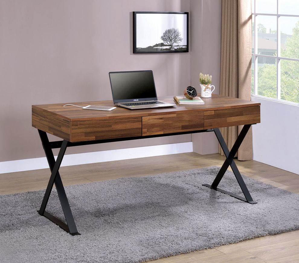Sand black/brown industrial style office desk by Furniture of America