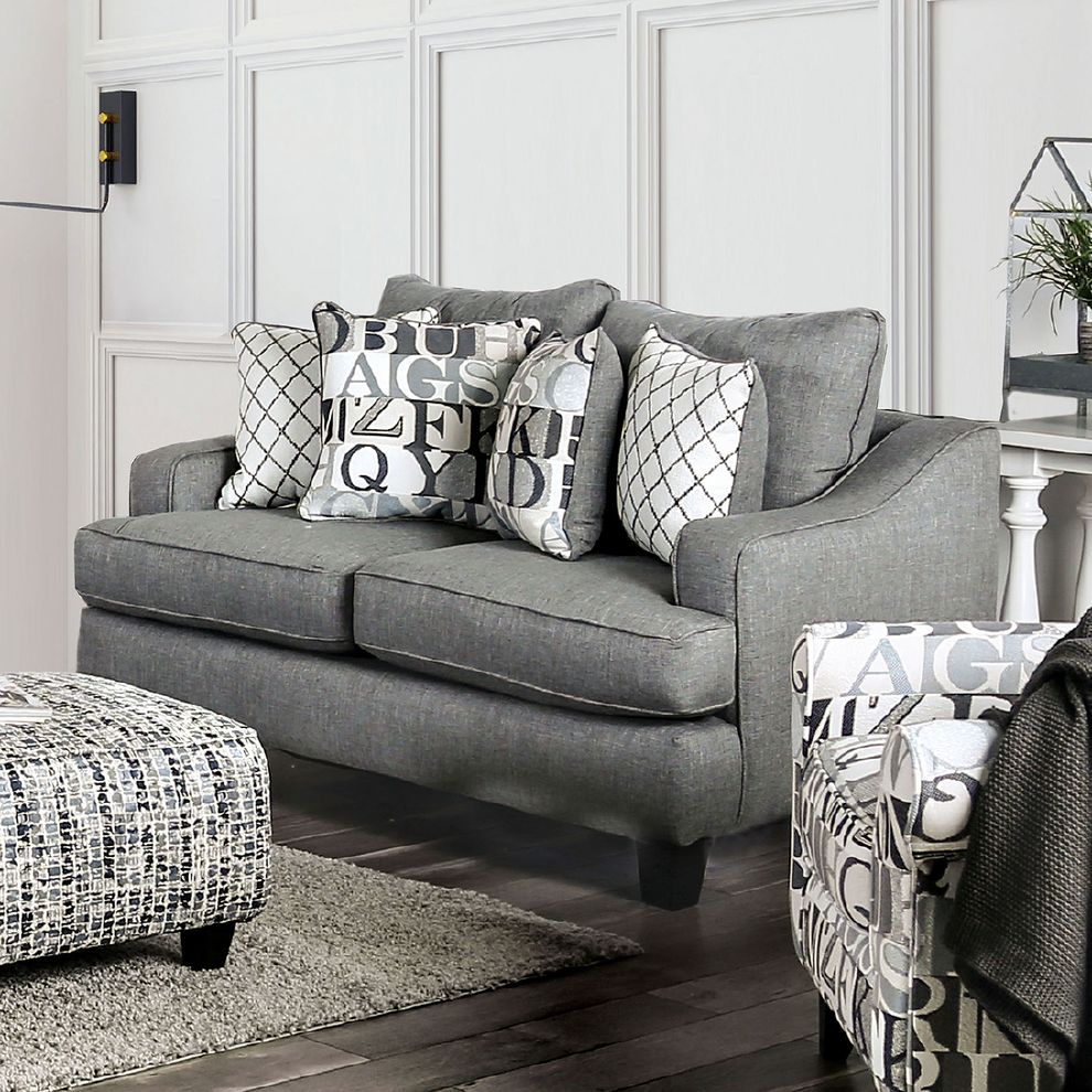 Bluish Gray linen-like fabric casual style loveseat by Furniture of America