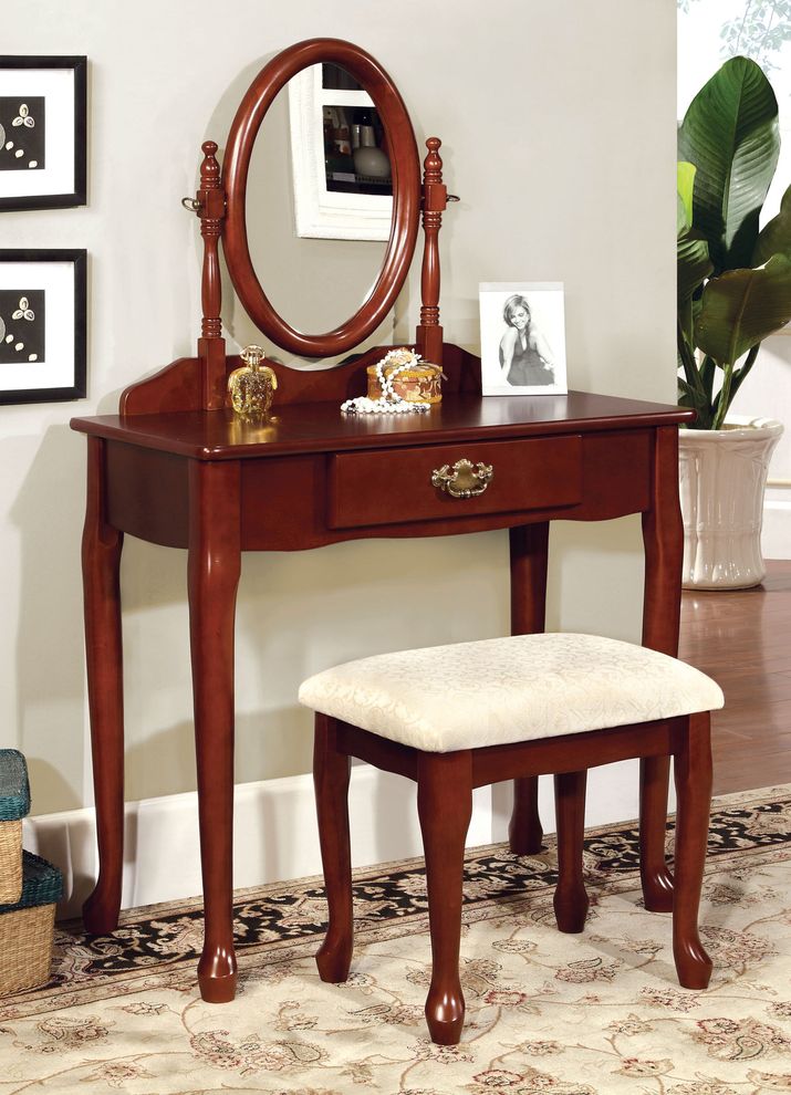 Oval mirror style vanity set w/ stool by Furniture of America