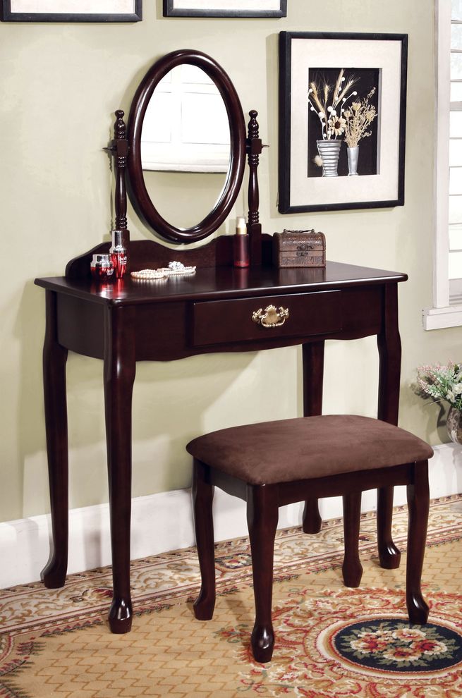 Oval mirror style vanity set w/ stool by Furniture of America