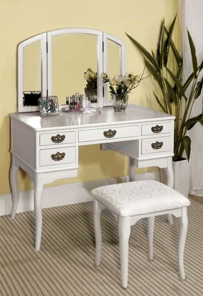 Elegant modern vanity set with stool by Furniture of America