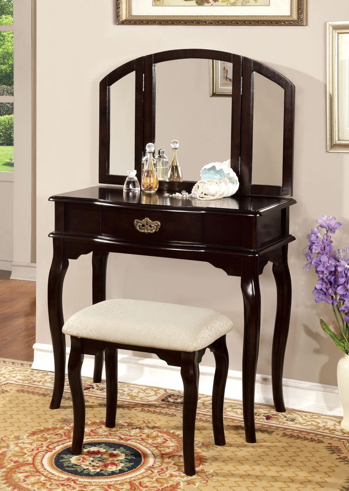 Espresso simple vanity set with stool by Furniture of America