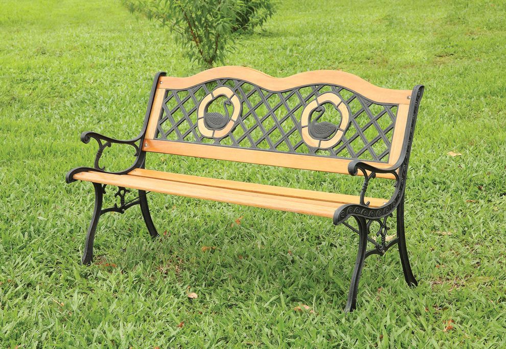 Outdoor/patio elegant bench in iron/wood by Furniture of America