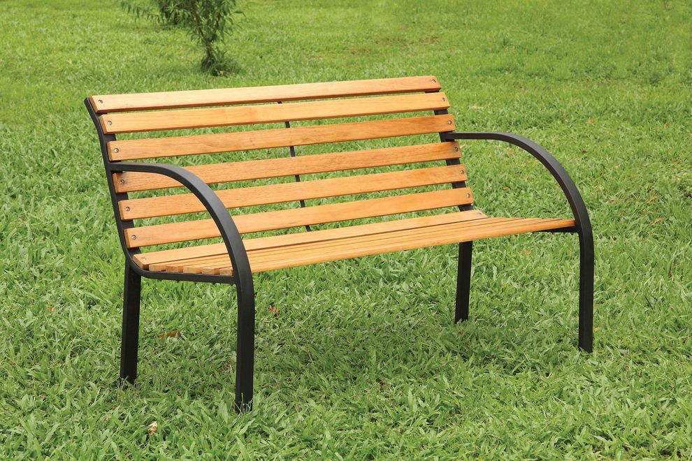 Outdoor patio wood/cast iron bench by Furniture of America
