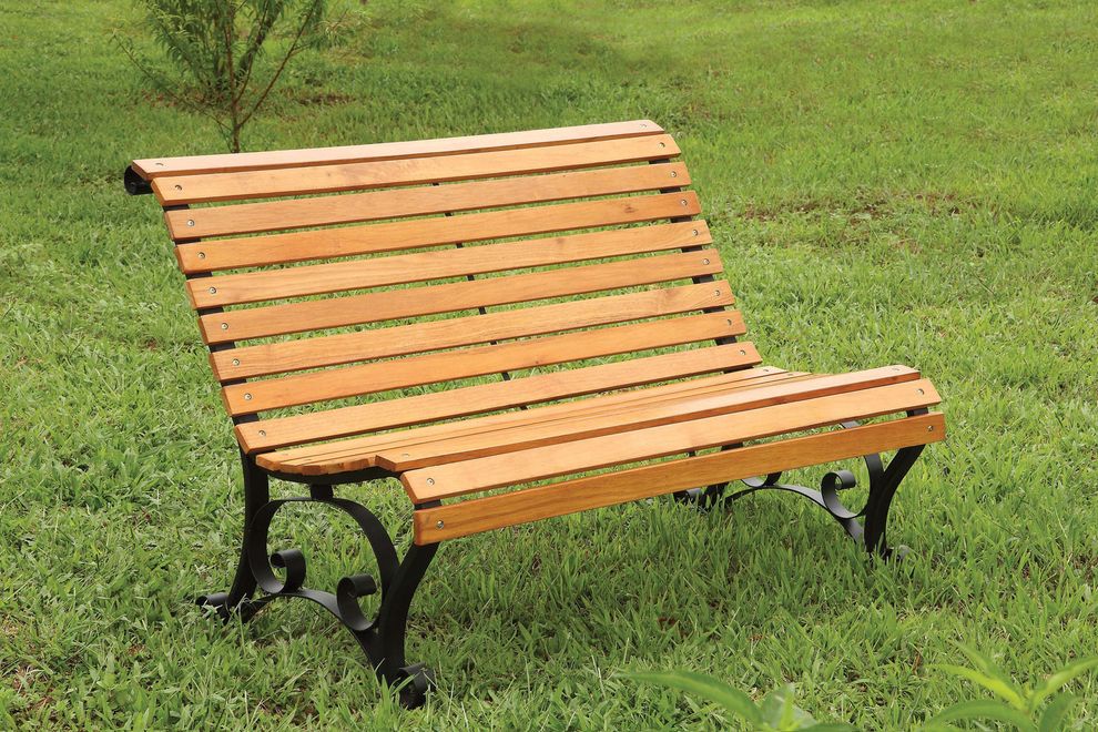 Outdoor/patio wooden / cast iron bench by Furniture of America