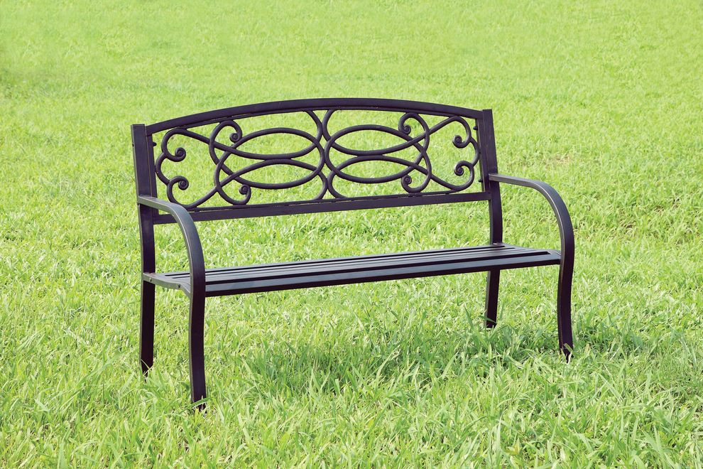 Black steel outdoor / patio bench by Furniture of America