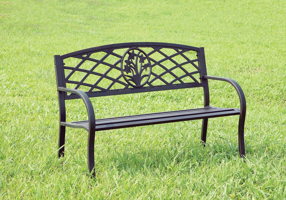 Black steel outside / patio bench by Furniture of America