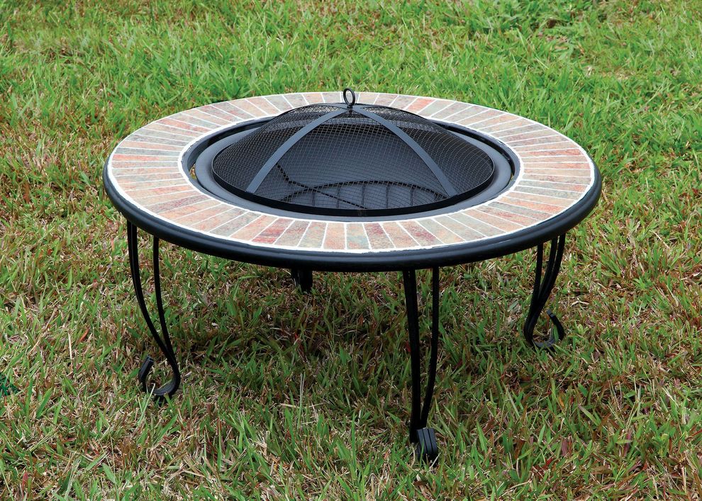 Round iron/ceramic fire place for your patio by Furniture of America