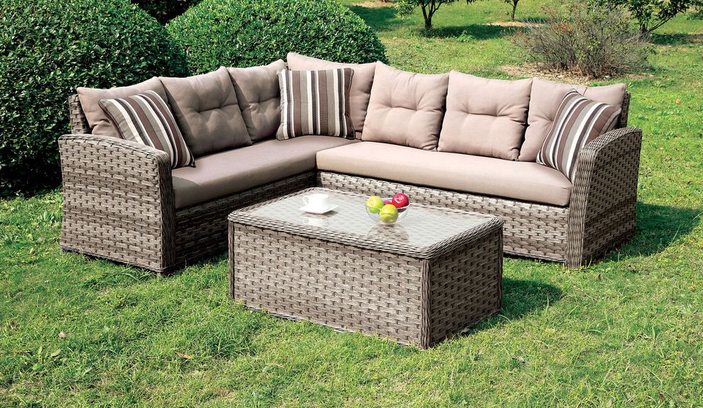 Sectional + coffee table patio furniture set by Furniture of America