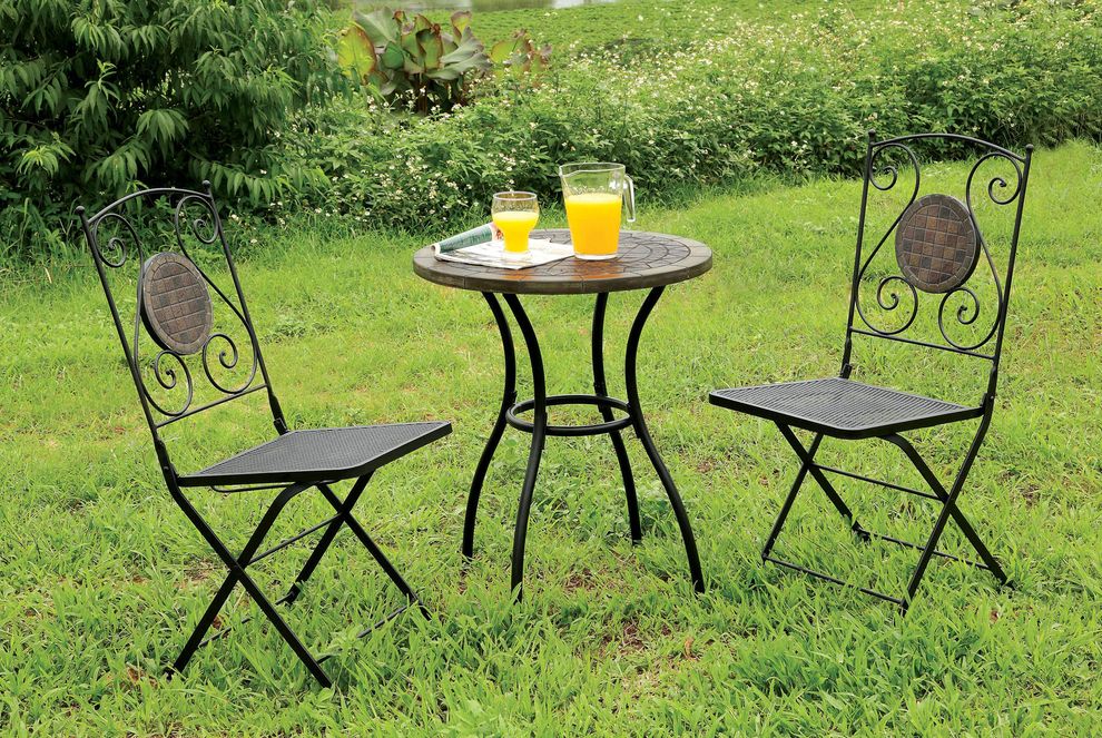 Outdoor patio 3pcs table and chairs set by Furniture of America