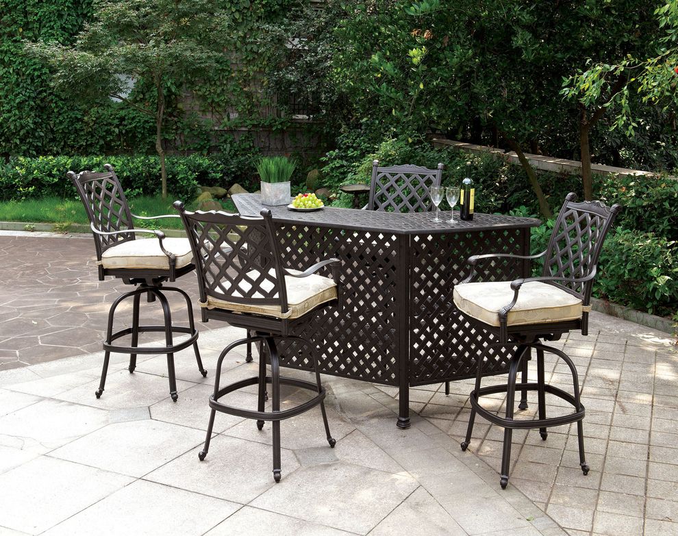 Patio style outside bar table + 4 stools set by Furniture of America
