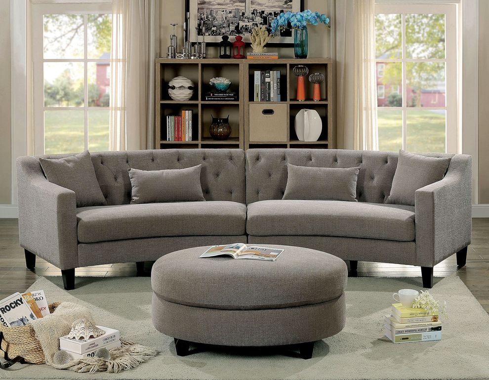 2pcs rounded gray fabric sectional by Furniture of America