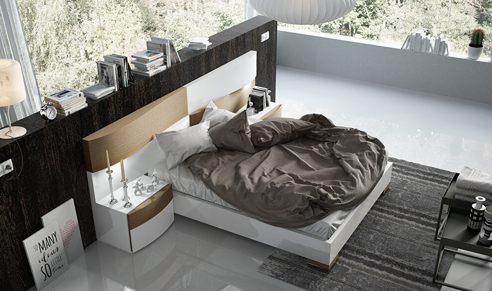 Contemporary wave headboard design platform king bed by Fenicia Spain