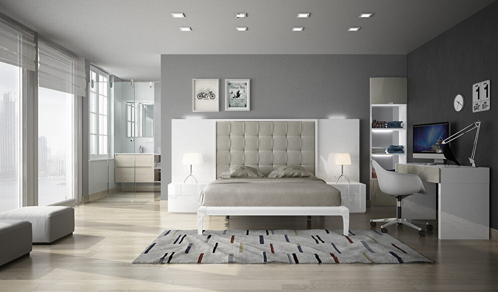 Contemporary white tiered headboard sleek king bed by Fenicia Spain