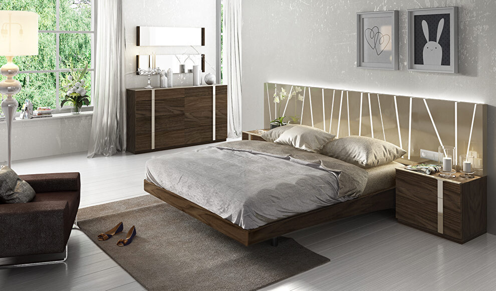 Ultra sleek contemporary bed w/ light in headboard by Fenicia Spain