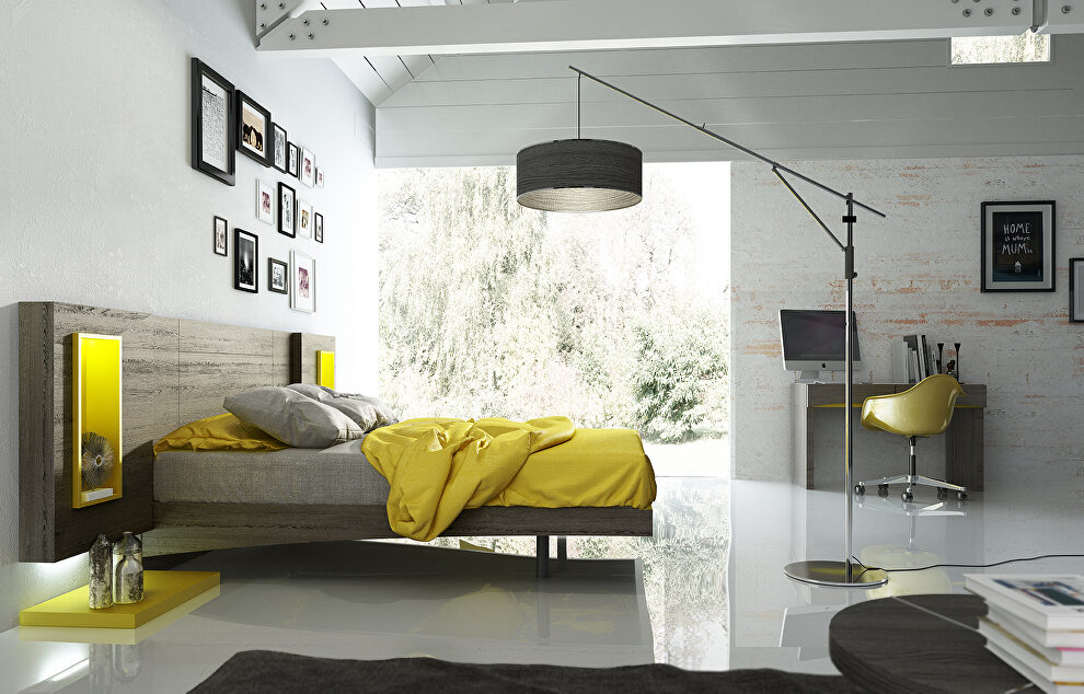 Contemporary gray / yellow low profile bed by Fenicia Spain