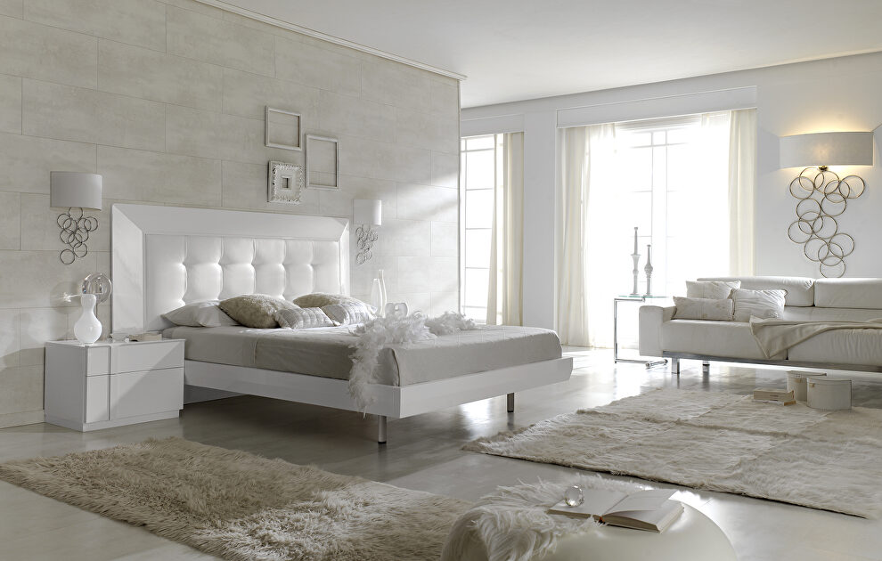 Special order white high headboard king bed by Fenicia Spain