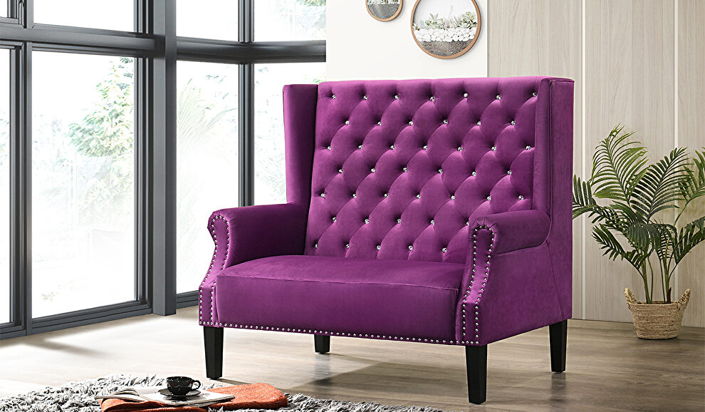 Tall tufted bench / settee in glam style w/ tufted seats by Cosmos