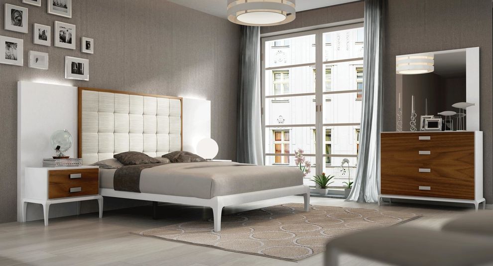White / walnut ultra-contemporary bedroom set by Fenicia Spain