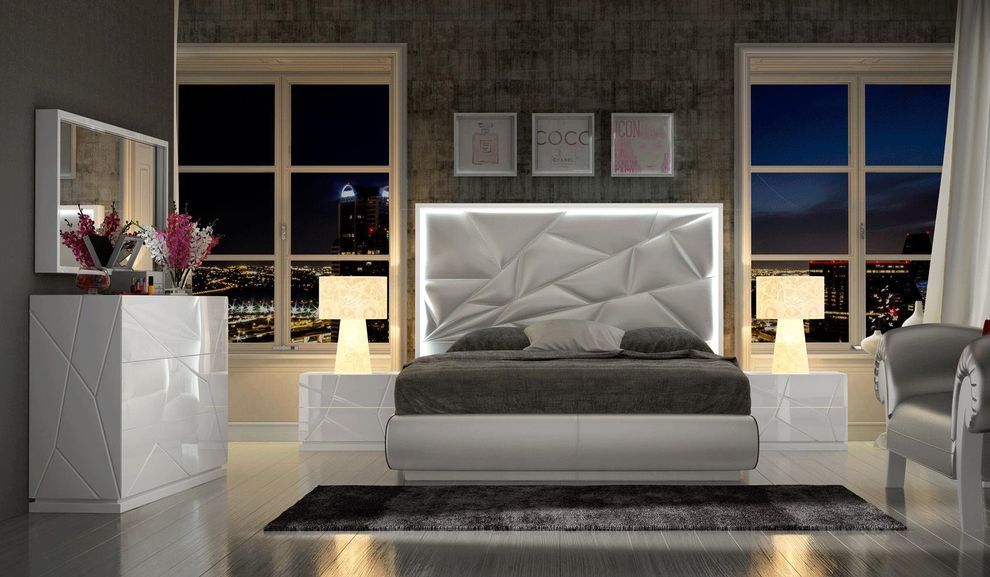 Spain-made contemporary white high gloss king bed by Franco Spain