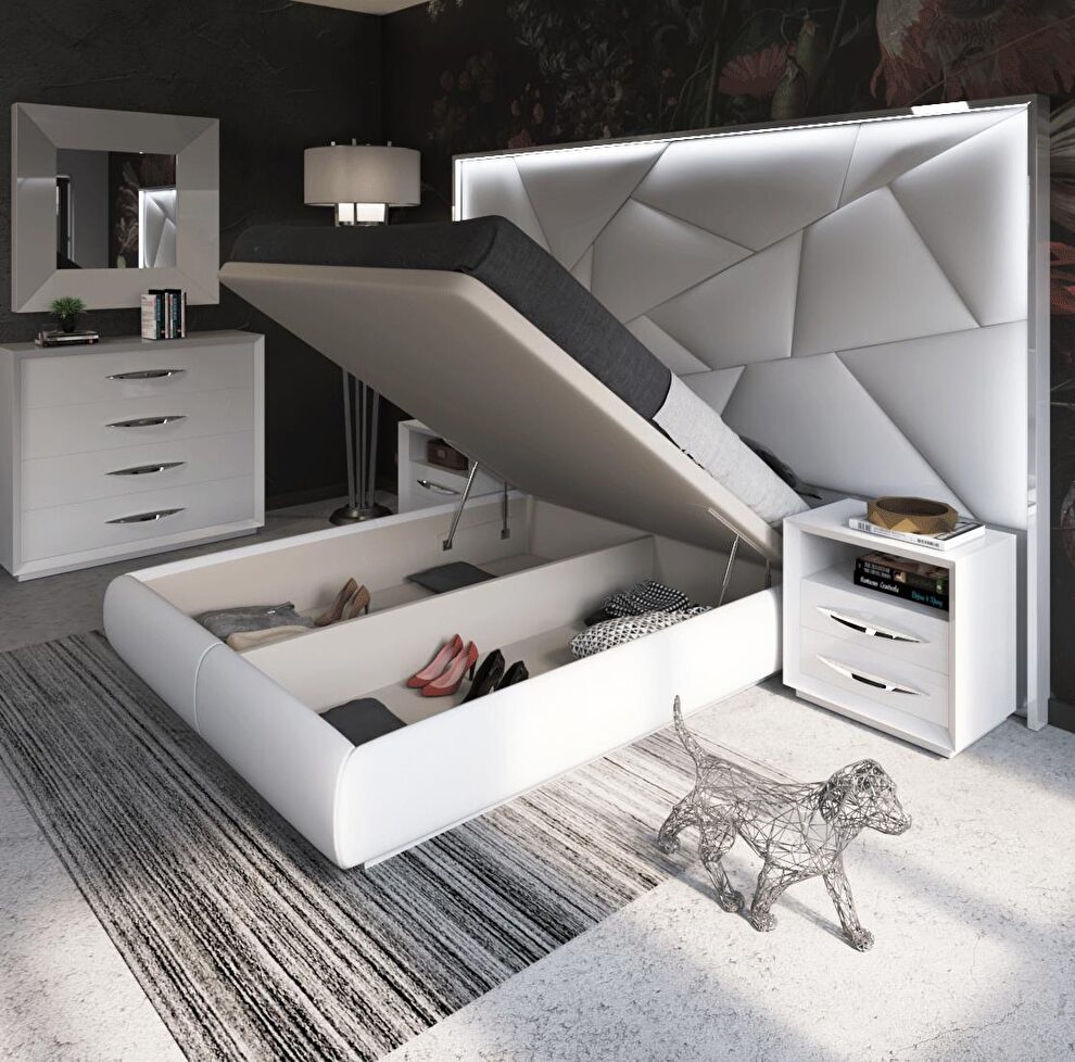 White contemporary storage platform king bed by Franco Spain