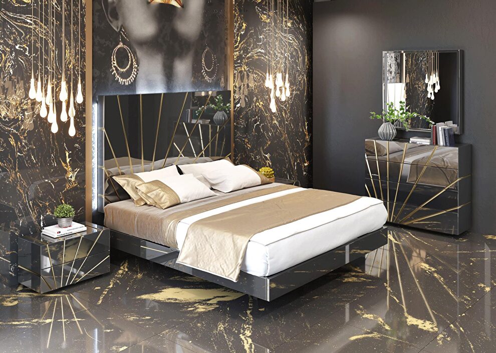 European glamour black high gloss finish platform bed by Franco Spain
