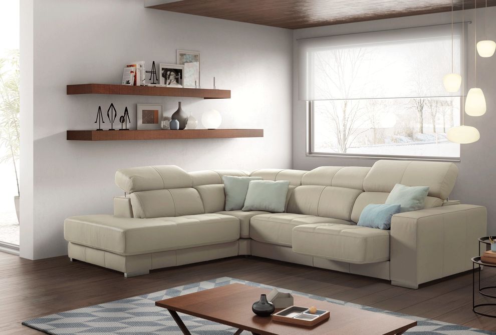 Sliding seats full cream leather sectional sofa by Franco Spain